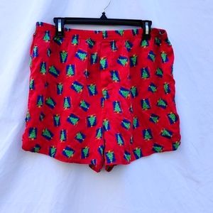 Men's 100% silk boxer shorts, red w/Christmas tree pattern, sz XL